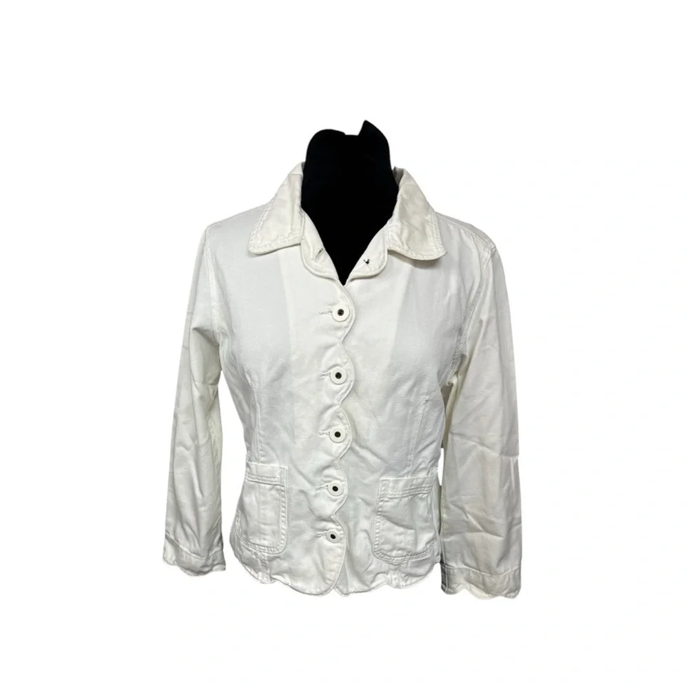 Isabella Byrd Anthropologie Ivory Denim Button Up Jacket LP - Picture 10 of 10